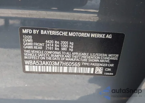 2021 BMW 228I Gran Coupe Sdrive z USA, uszkodzony, nr VIN WBA53AK03M7H60565